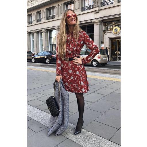 Vestido Flores Granate con Encaje (Ref. 1045) [1]