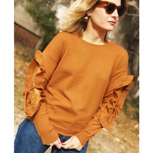 Jersey Camel Mangas con Volante y Encaje (Ref. 1073)