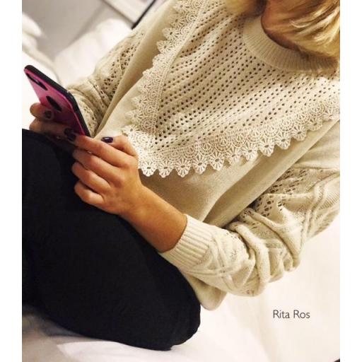 Jersey Beige Encaje Calado (Ref. 1115)