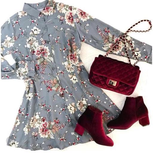 Vestido Camisero Flores Gris (Ref.1082)