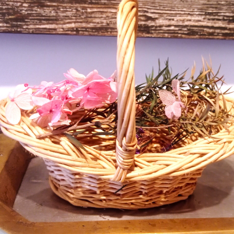2 cestas de mimbre pequeñas con asa, cestas de niña de flores para