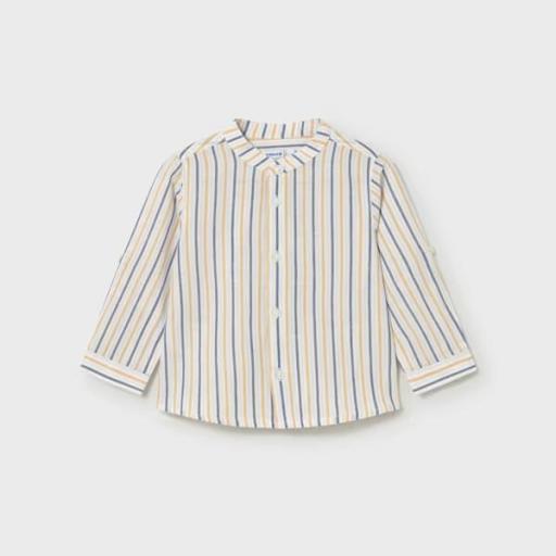 Camisa manga larga de lino cuello mao 