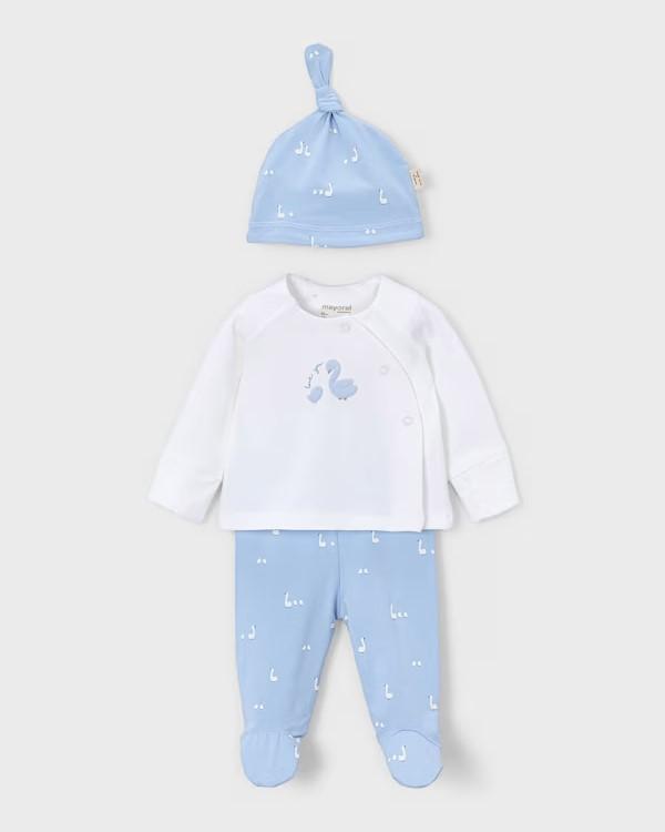 Conjunto polaina camiseta gorro patitos recién nacido