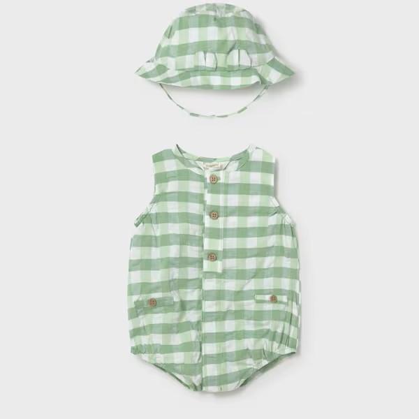 Pelele corto y gorro estampado vichy manzana