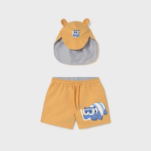 Conjunto bañador y gorro orejitas para bebé