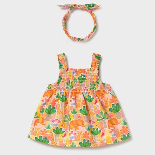 Vestido estampado con diadema recién nacida [0]