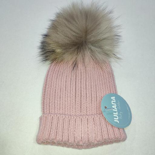 Gorro ochos con pompón pelo natural   