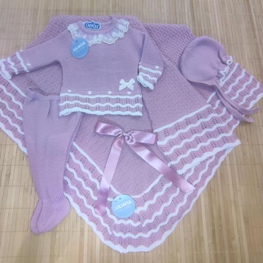 Conjunto 3p bicolor cuello de encaje