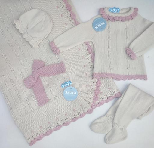Conjunto polainas 3p bodoques cuello volante bicolor