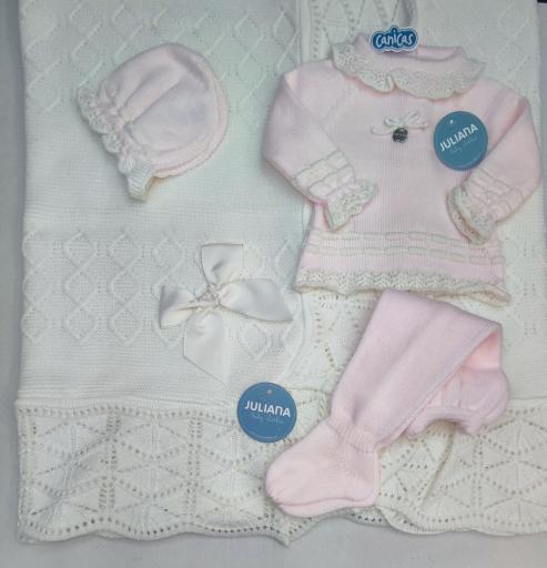 Conjunto polainas 3p punto recién nacida Juliana 