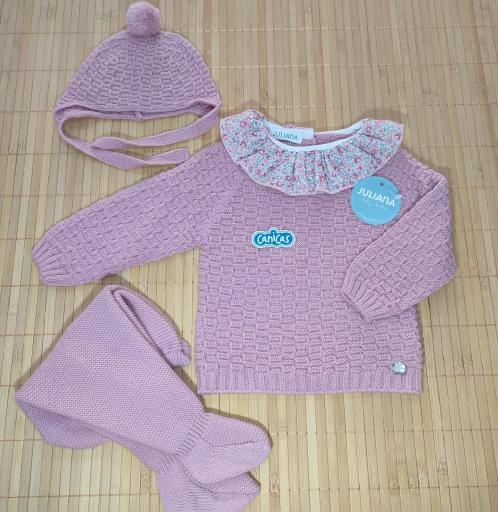 Conjunto 3p invierno dibujo cuadritos y volante flores
