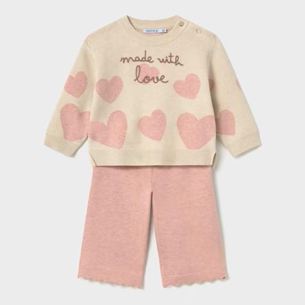 Conjunto pantalón y jersey tricot corazones