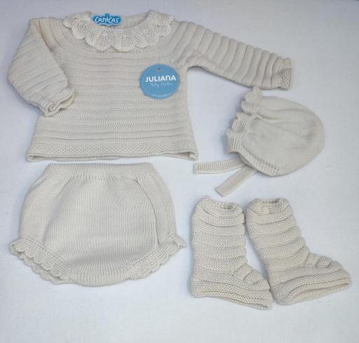 Conjunto ranitas punto cuello encaje recién nacida Juliana 