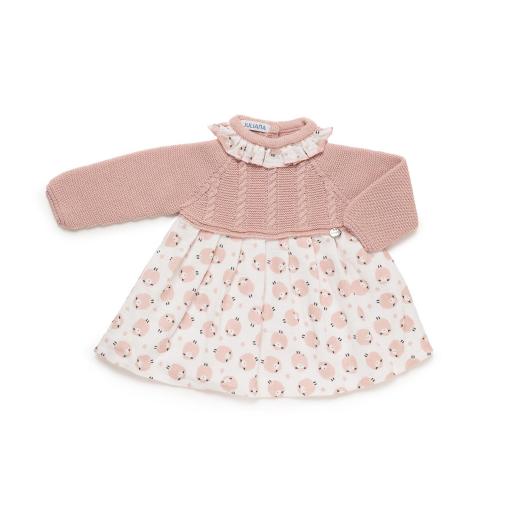 Vestido cuerpo punto trenzas y tela ovejitas Juliana 