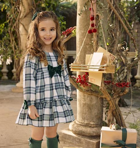Vestido volantes tela cuadros lazo terciopelo Juliana 
