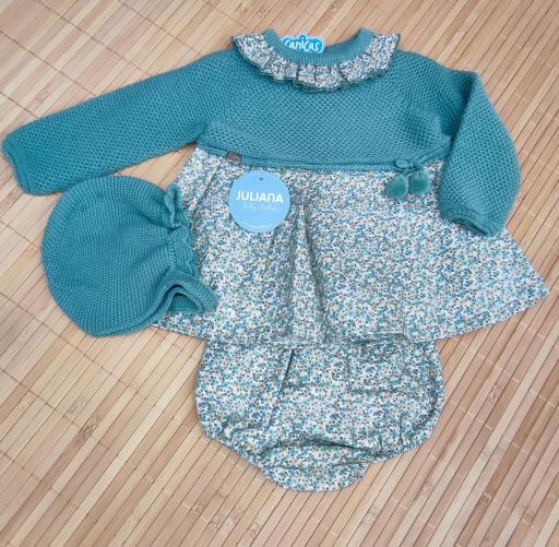 Vestido con ranitas tela flores y capota Juliana 
