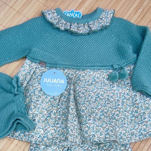 Vestido con ranitas tela flores y capota Juliana  [1]
