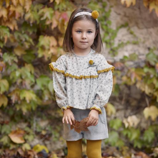 Conjunto niña camisa florecitas y pantalón pana Destello Juliana 