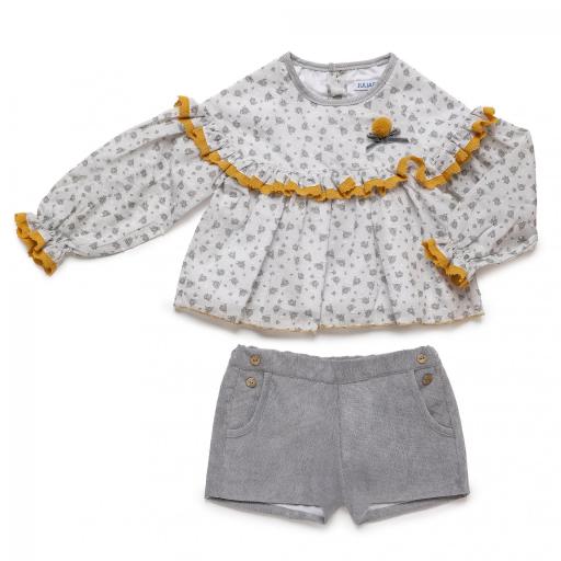 Conjunto niña camisa florecitas y pantalón pana Destello Juliana  [1]