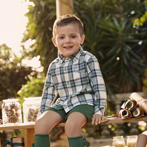 Conjunto niño pantalón corto camisa cuadros 