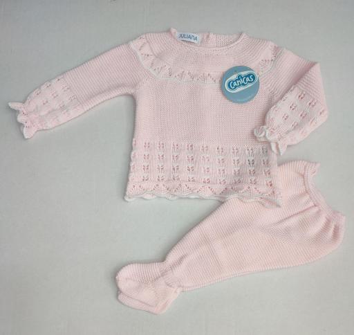 Conjunto polainas de hilo 2p calado flor bicolor