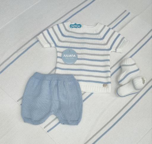 Conjunto 3p hilo tricolor recién nacido