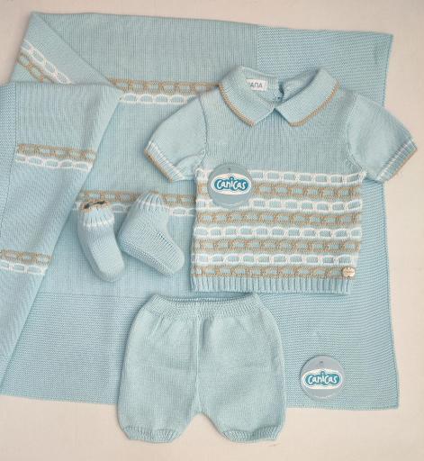 Conjunto 3p hilo tricolor recién nacido