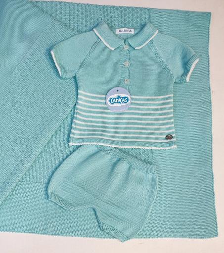 Conjunto hilo manga corta rayado recién nacido [1]