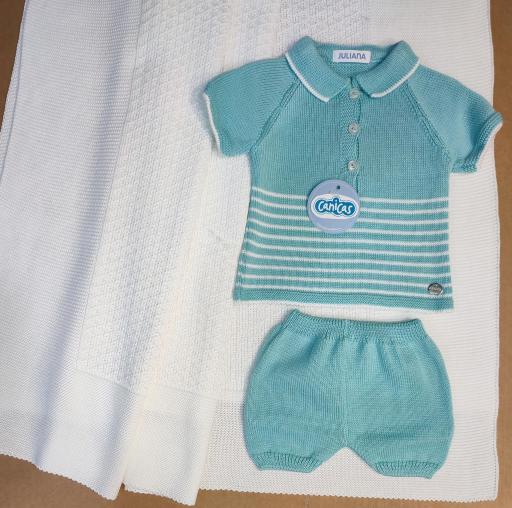 Conjunto hilo manga corta rayado recién nacido