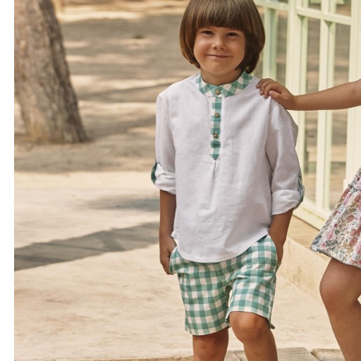 Conjunto camisa cuello mao y bermuda cuadros [2]