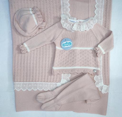 Conjunto polainas 3p rombos cuello encaje bicolor