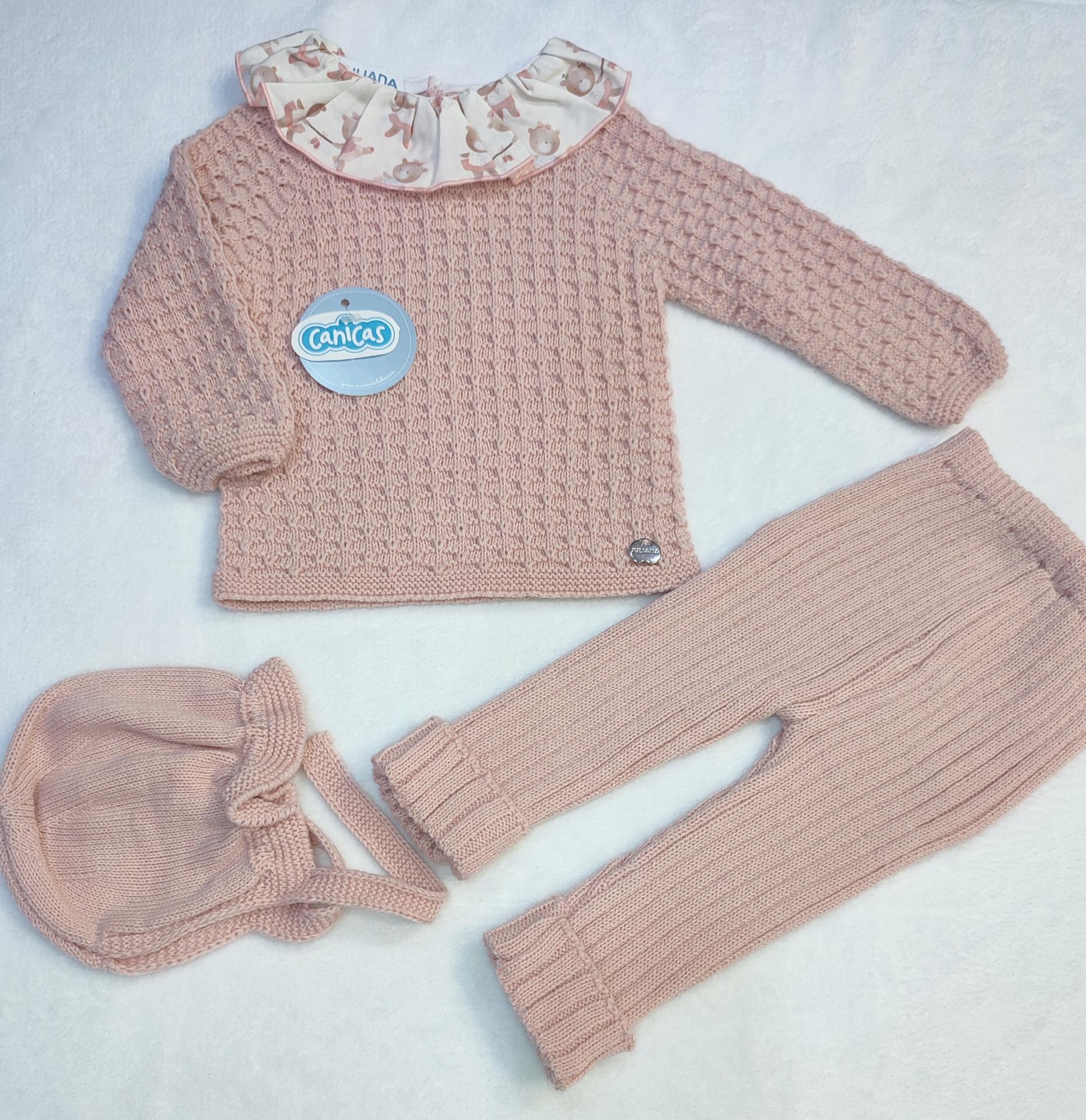 Conjunto 3p punto cuadritos cuello volante muñecas