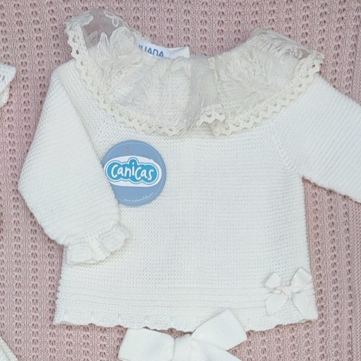 Conjunto polainas 3p punto liso cuello encaje invierno [2]