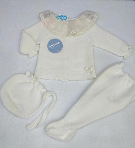 Conjunto polainas 3p punto liso cuello encaje invierno [1]