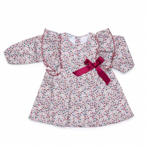 Vestido cortado cintura tela flores y lazo  [2]