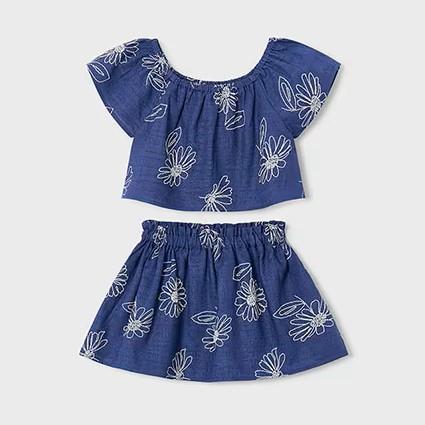 Conjunto falda lino bordado niña