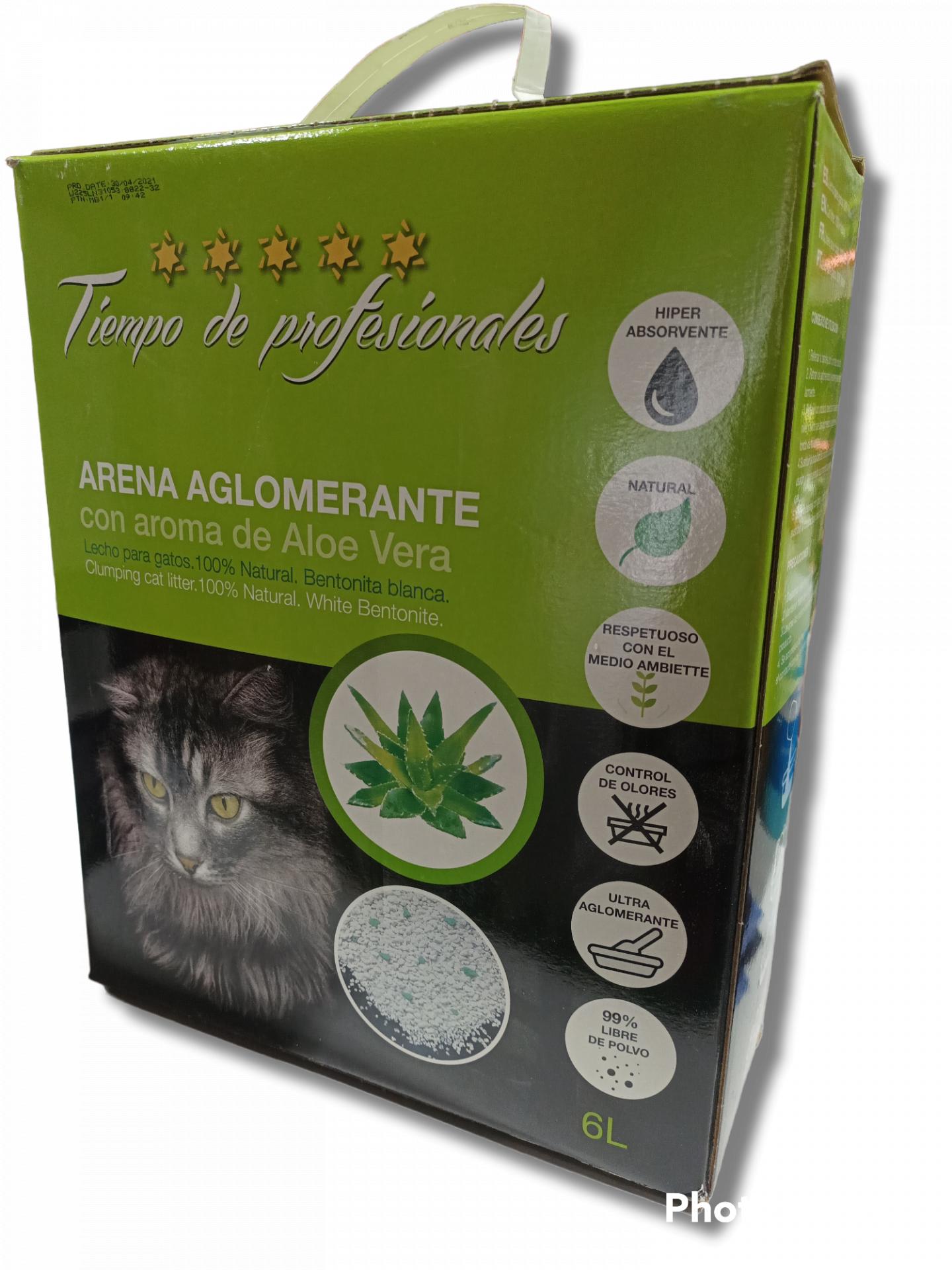 Arena para Gatos AGLOMERANTE  aroma ALOE VERA. 100% natural. Del+ 6 Litros.