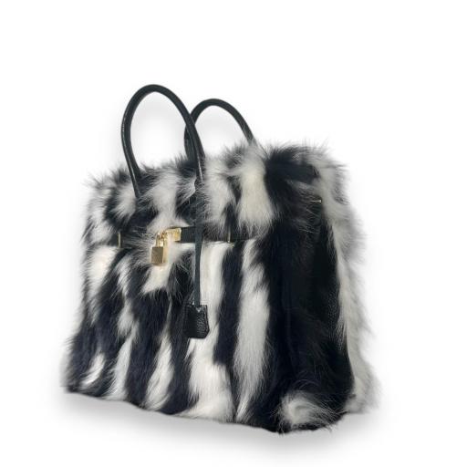 Handbag pelo natural  blanco/negro [1]