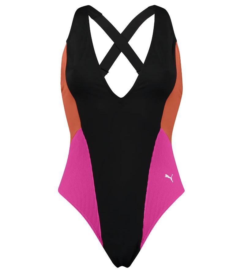 Bañador Puma Swim Plunge SwimSuit Mujer Negro/Rosa