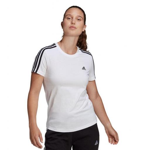 Camiseta Adidas Essentials 3 Bandas Mujer Blanco [1]