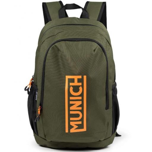 Mochila Munich Backpack Slim Verde Khaki/Naranja