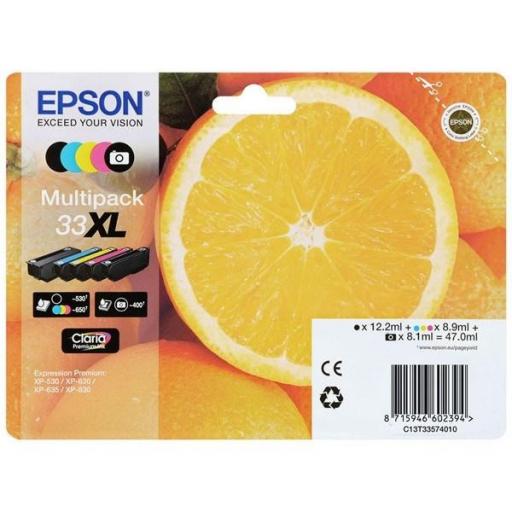 Epson T3357 (33XL) Pack de 5 Cartuchos de Tinta Originales - C13T33574011 - Envío gratis.