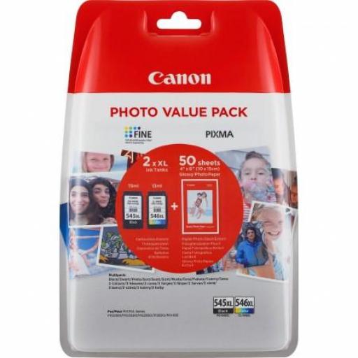 Canon PG545XL Negro + CL546XL Color Pack de 2 Cartuchos de Tinta Originales 