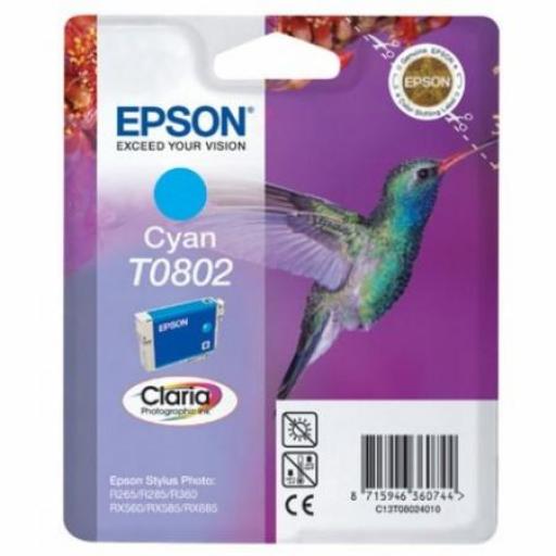 Epson T0802 Cyan Cartucho de Tinta Original - C13T08024011 - Capacidad 7.4 ml