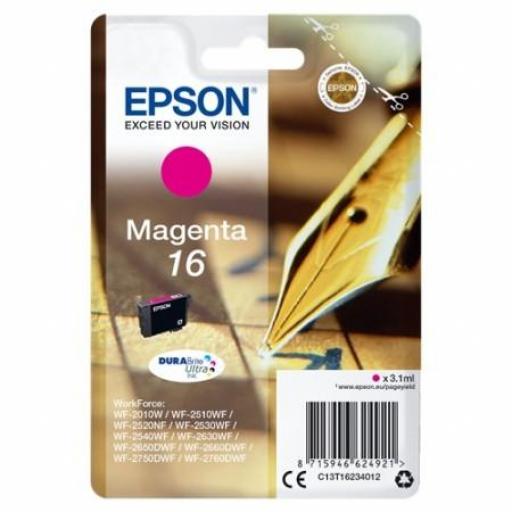 Epson T1623 Magenta Cartucho de Tinta Original - C13T16234012 - Rendimiento 165 Páginas.