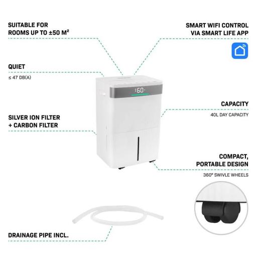 Deshumidificador 40L/día - Deposito 5,5L- Wi-Fi Filtro Plata Iónica y de Carbón [5]