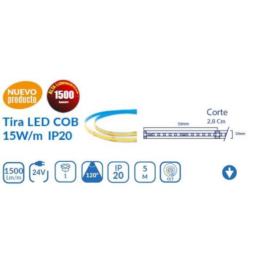 Tira LED COB 15W/m IP20 Regulable
