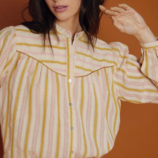 Blusa algodón estampado rayas pipping canesú MEISÏE