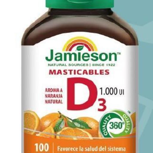 Vitamina D3 Masticable 1000 UI Jamieson (100 Comprimidos).
