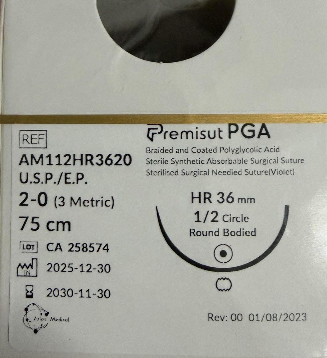 Sutura Absorbible PGA 2/0 HR36 75 cm - Caja 12 ud.